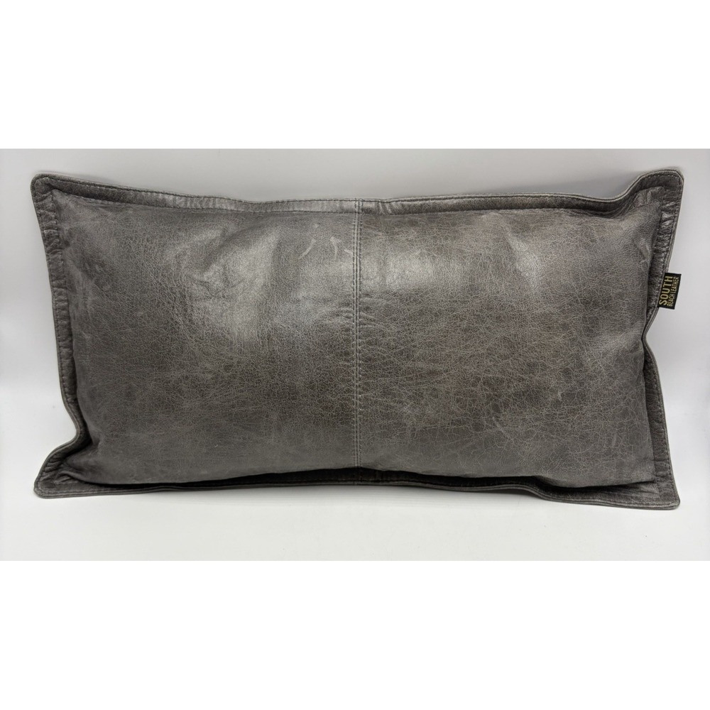 SBL Gray Leather Lumbar Decorative Throw Pillow Lambskin Modern Classic